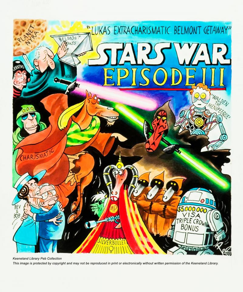 Peb Bellocq's parody of Lucasfilm's Star Wars: Episode I, released in May of 1999, features racehorses Charismatic, Silverbulletday, and Menifee before the 1999 Belmont Stakes and Charismatic's career-ending injury.