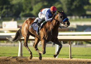 Muth winning the American Pharoah (G1) at Santa Anita (Photo by Benoit Photo)