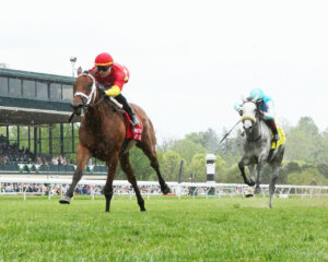Chop Chop in front of Atomic Blonde in the Bewitch G3) at Keeneland