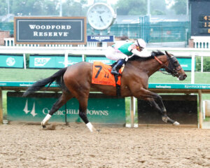 Scylla winning the Shawnee (G3) at Churchill Downs (Photo by Coady Media)