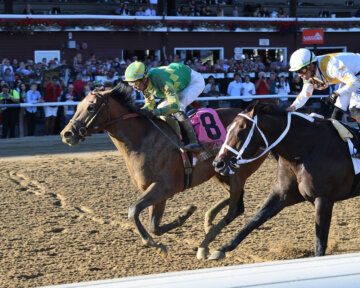 Chancer McPatrick (left) and Ferocious fought out the finish in the Hopeful