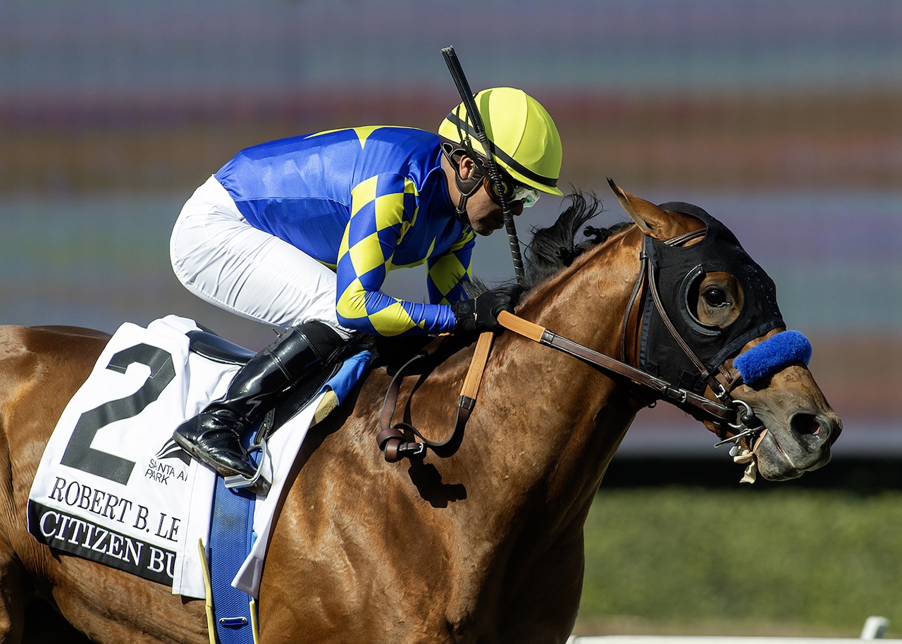 Citizen Bull wins Robert B. Lewis Stakes at Santa Anita.