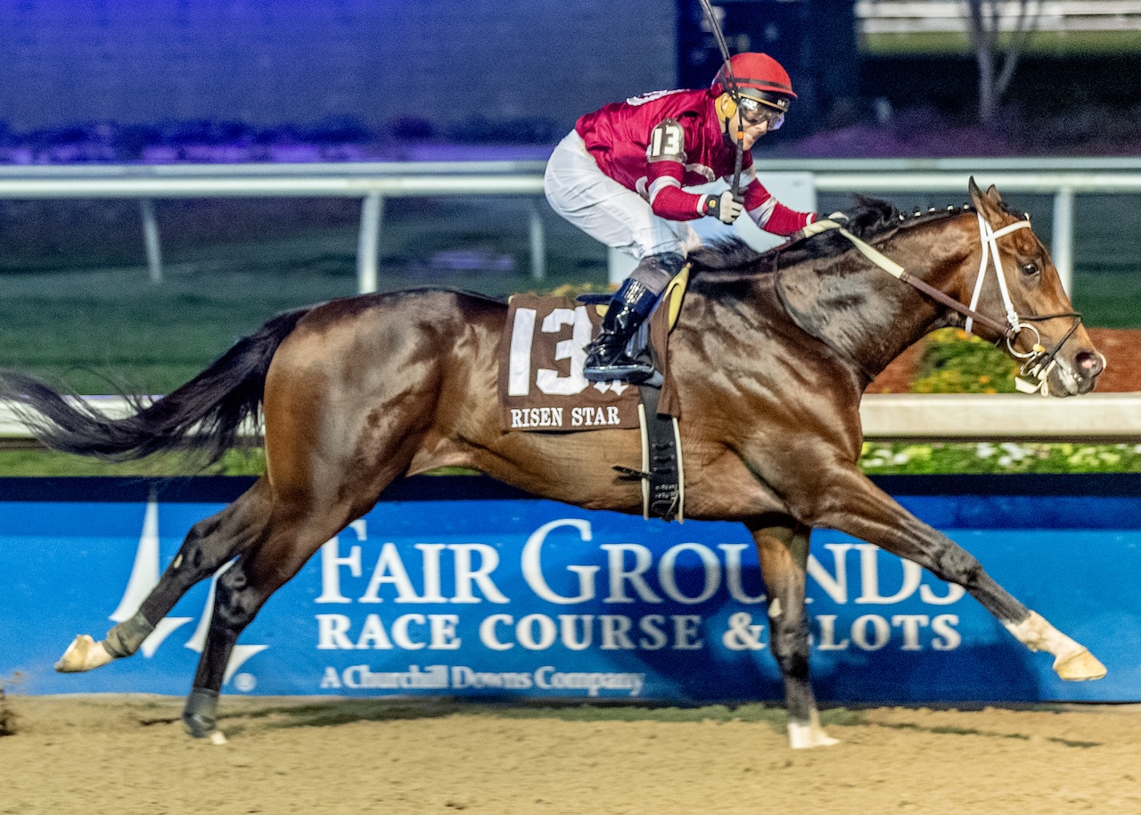 Magnitude wins the Risen Star at Fair Grounds.
