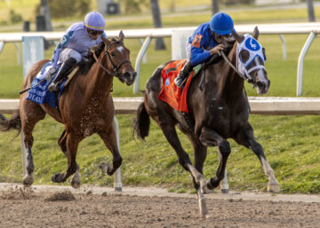 Good Cheer pulls away from Ahavah in the Fair Grounds Oaks