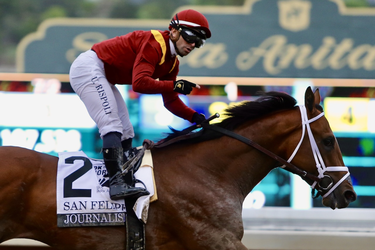 Journalism with Umberto Rispoli up wins the San Felipe at Santa Anita Park.