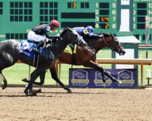 Brightwork wins the Dubante Stakes at Churchill Downs.
