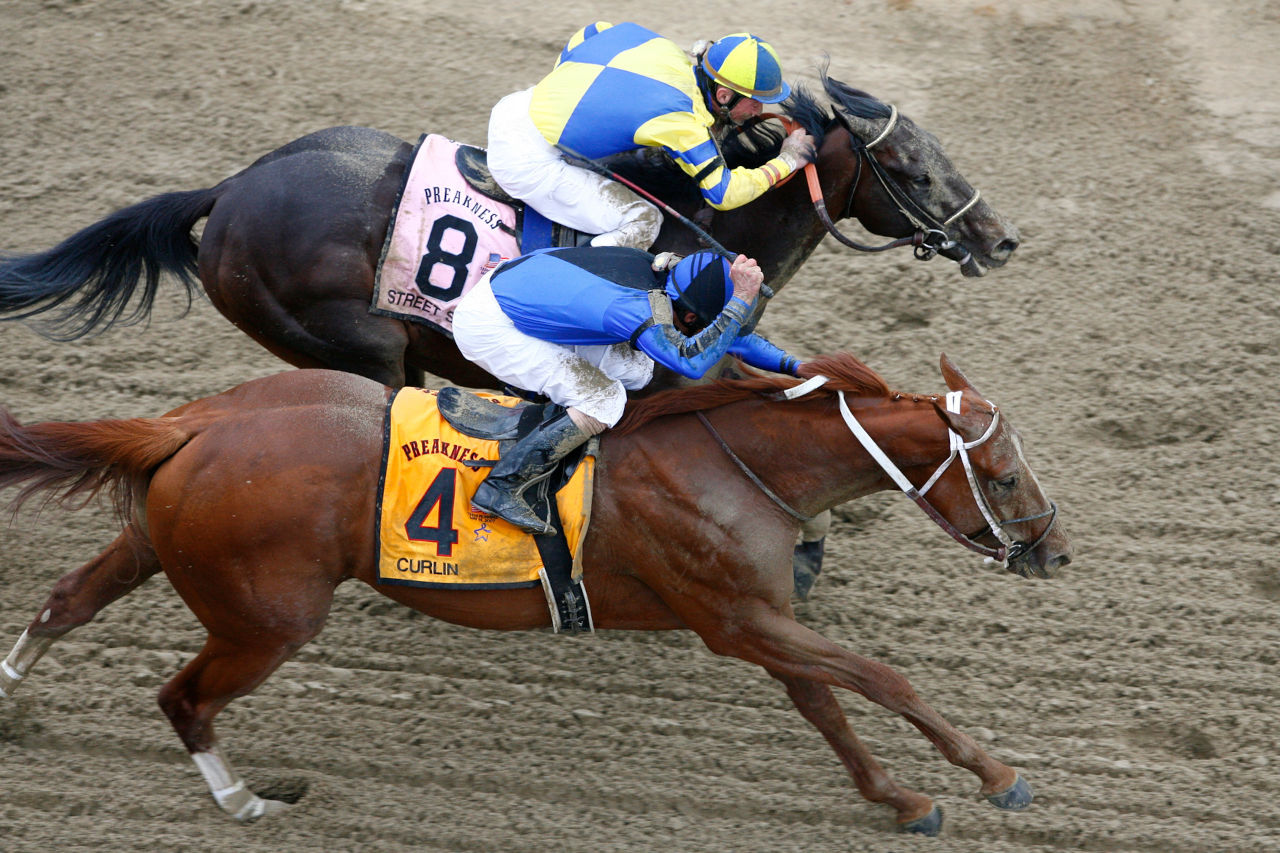 Curlin edging Street Sense in the 2007 Preakness