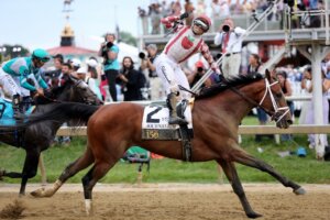 Journalism wins the 2025 Preakness Stakes at Pimlico Race Course.
