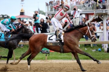 Journalism wins the 2025 Preakness Stakes at Pimlico Race Course.