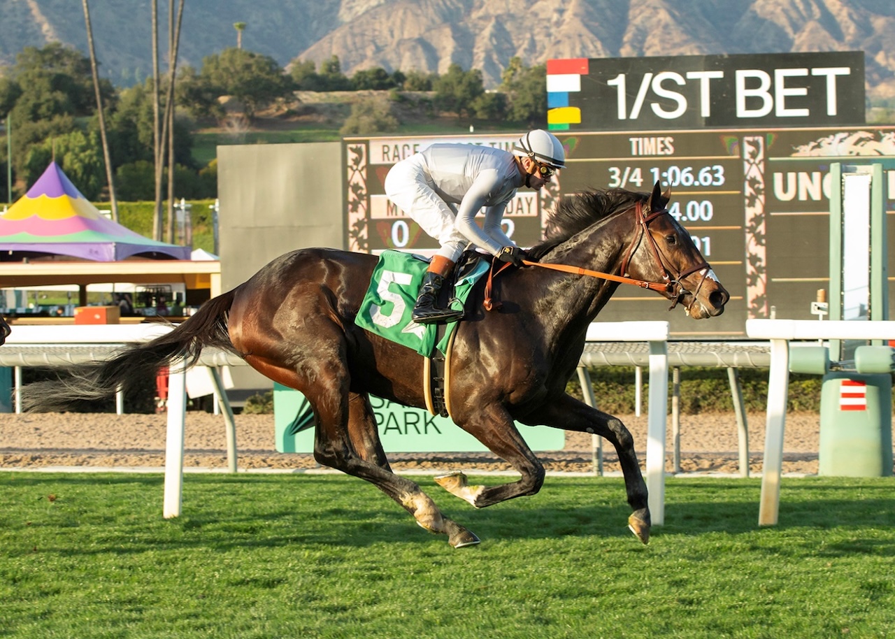 Scipio wins the Baffle Stakes at Santa Anita.