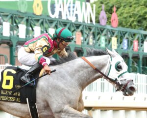 Princess Aliyah wins the Valley of the Vapors Stakes at Oaklawn Park. 