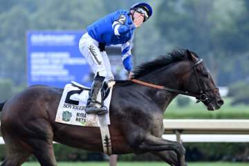 Sovereignty winning the Belmont (G1) at Saratoga
