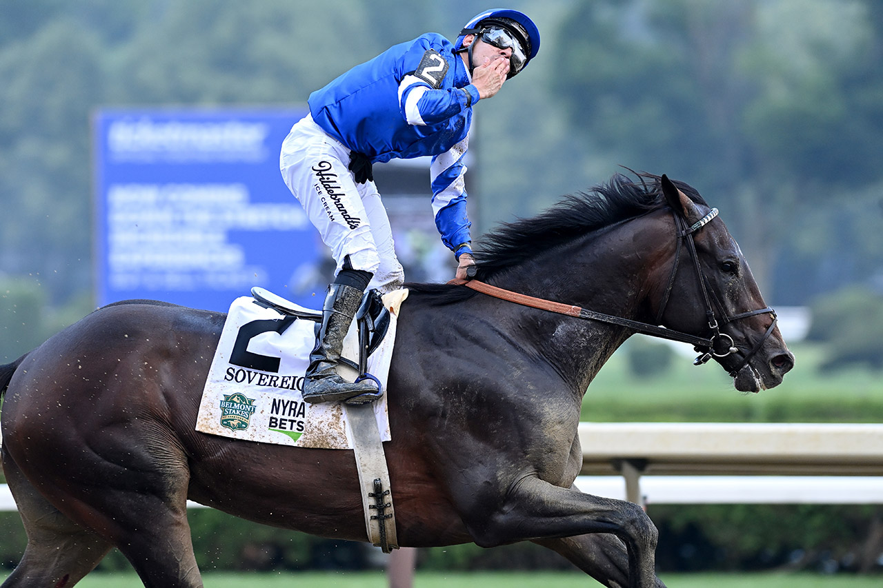 Sovereignty winning the Belmont (G1) at Saratoga