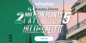 TwinSpires Promotion of 2 Million Points Late Pick 5 Hit and Split it.