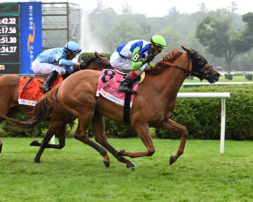 She Feels Pretty wins the New York Stakes at Saratoga.