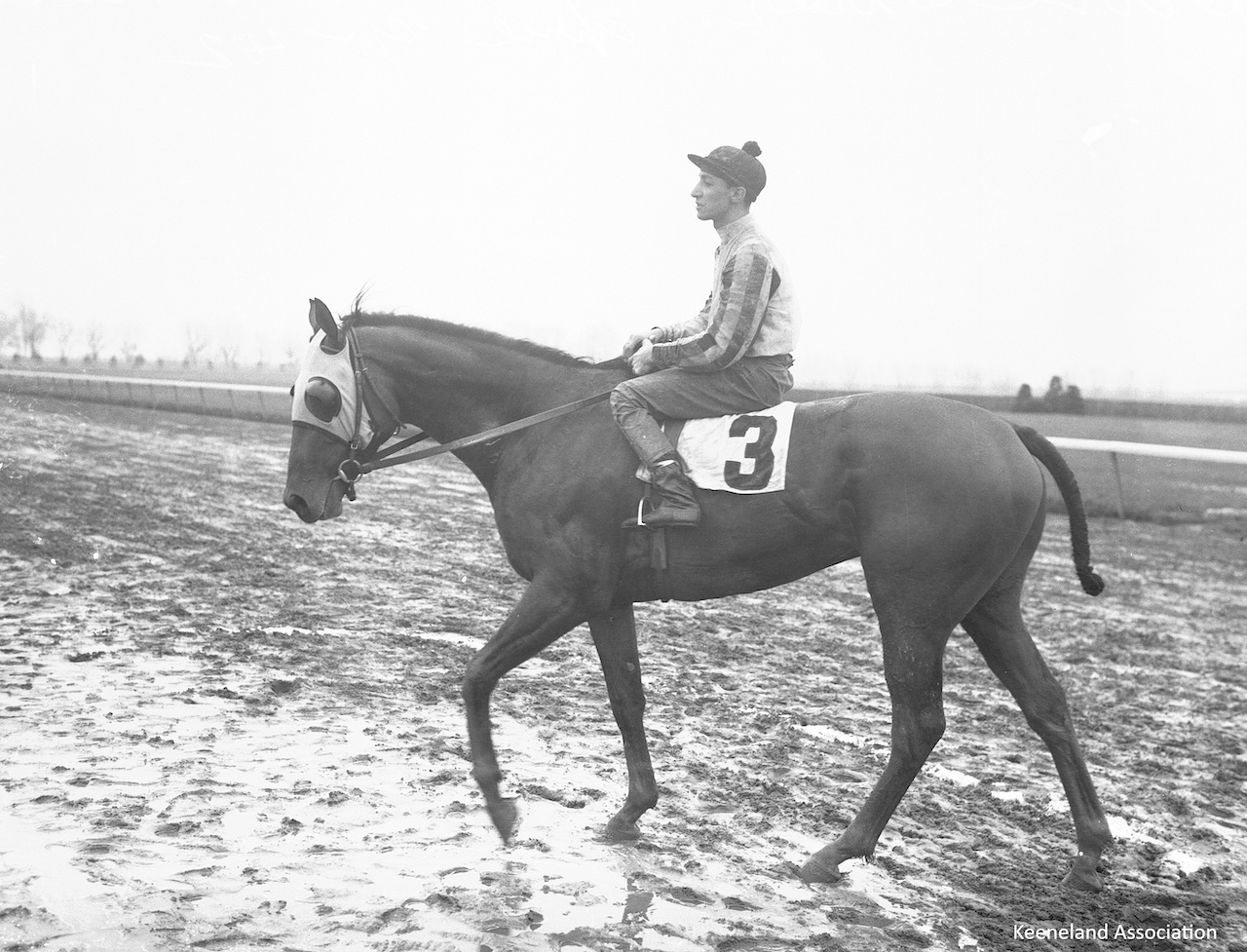 Devil Diver and Eddie Arcaro up in the Pheonix Handicap at Keeneland.