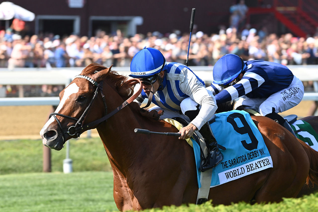 World Beater winning the Saratoga Derby (G1) at Saratoga