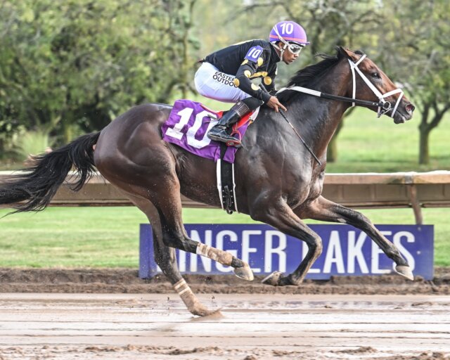 Arctic Beast wins the New York Breeders' Futurity at Finger Lakes Racecourse in New York.
