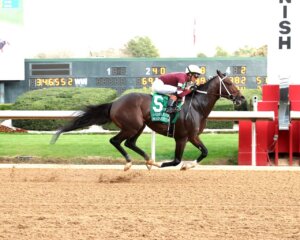 Magnitude wins the Razorback Handicap at Oaklawn Park.