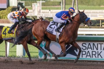 Plutarch wins the Robert B. Lewis at Santa Anita.