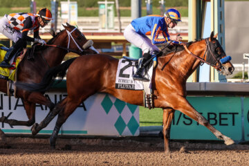 Plutarch wins the Robert B. Lewis at Santa Anita.