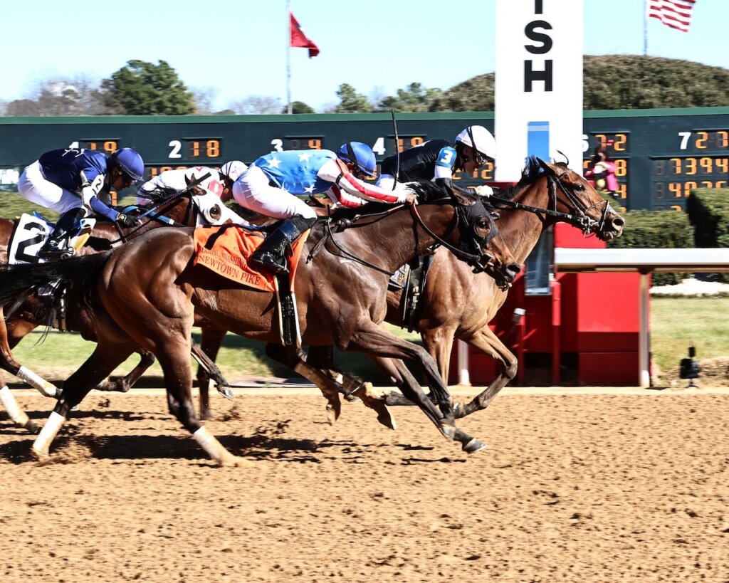 Search Party wins the Martha Washington Stakes at Oaklawn Park.