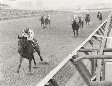 Damascus winning the Wood Memorial at Aqueduct.