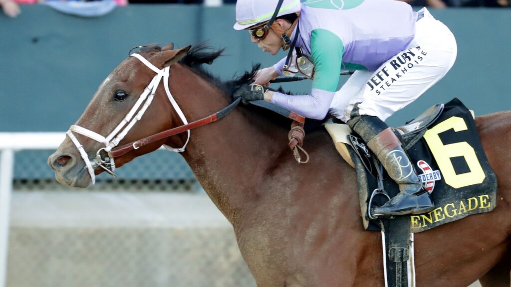 Renegade wins the Arkansas Derby at Oaklawn Park.