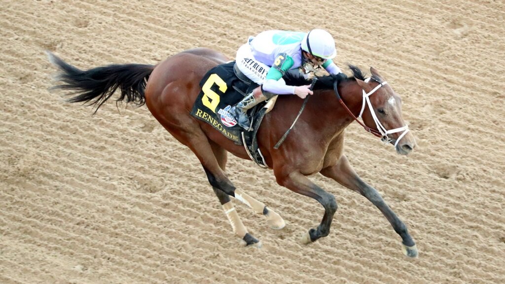 Renegade wins the Arkansas Derby at Oaklawn Park.