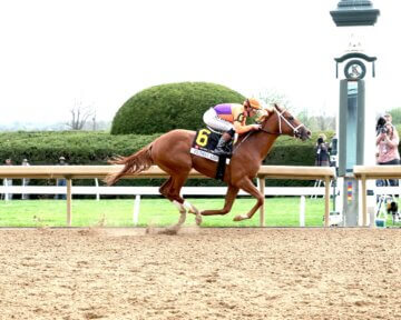 Further Ado wins the Blue Grass Stakes at Keeneland.
