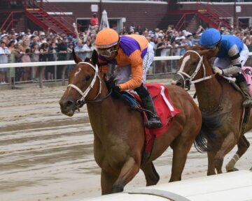 Effusive overcomes a hefty bump to win on debut at Saratoga
