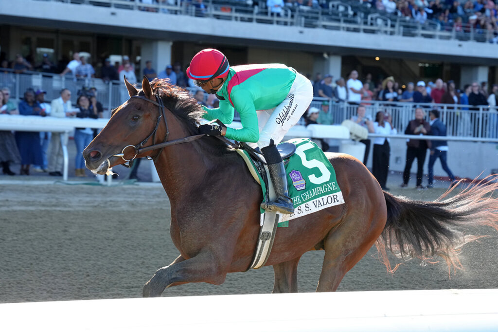 U. S. S. Valor wins the Champagne (G1) at Belmont Park.